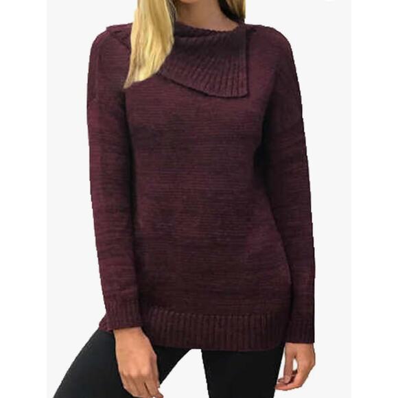 Matty M Small S Red Pink Marled Envelope Pullover Split Turtleneck Tunic Sweater - Picture 10 of 11